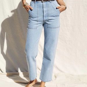 High waisted, deep pockets, straight leg jeans